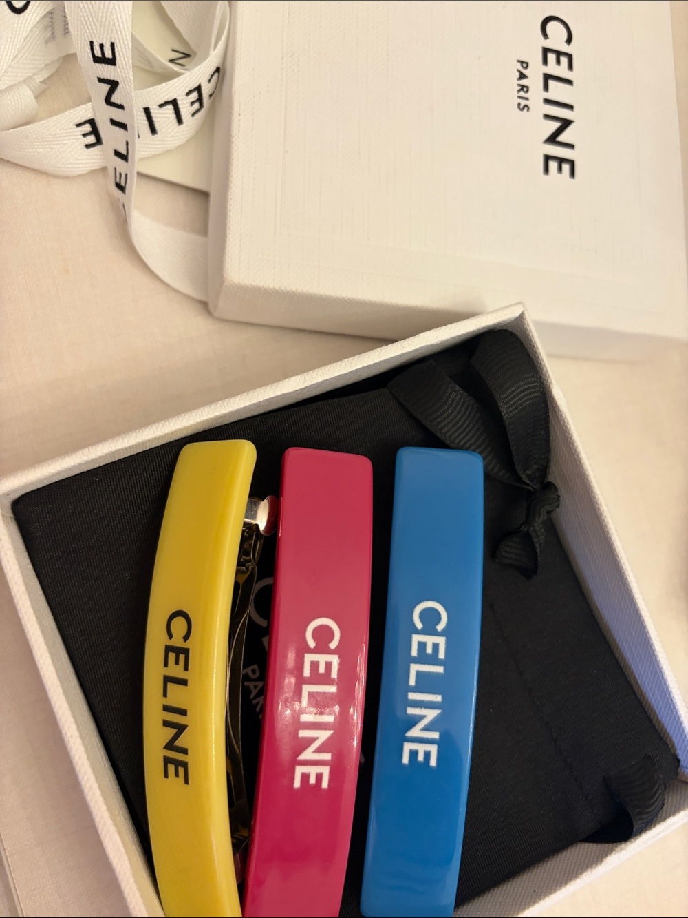 3 Celine Yellow CELINE Logo Hair Clip Barrette